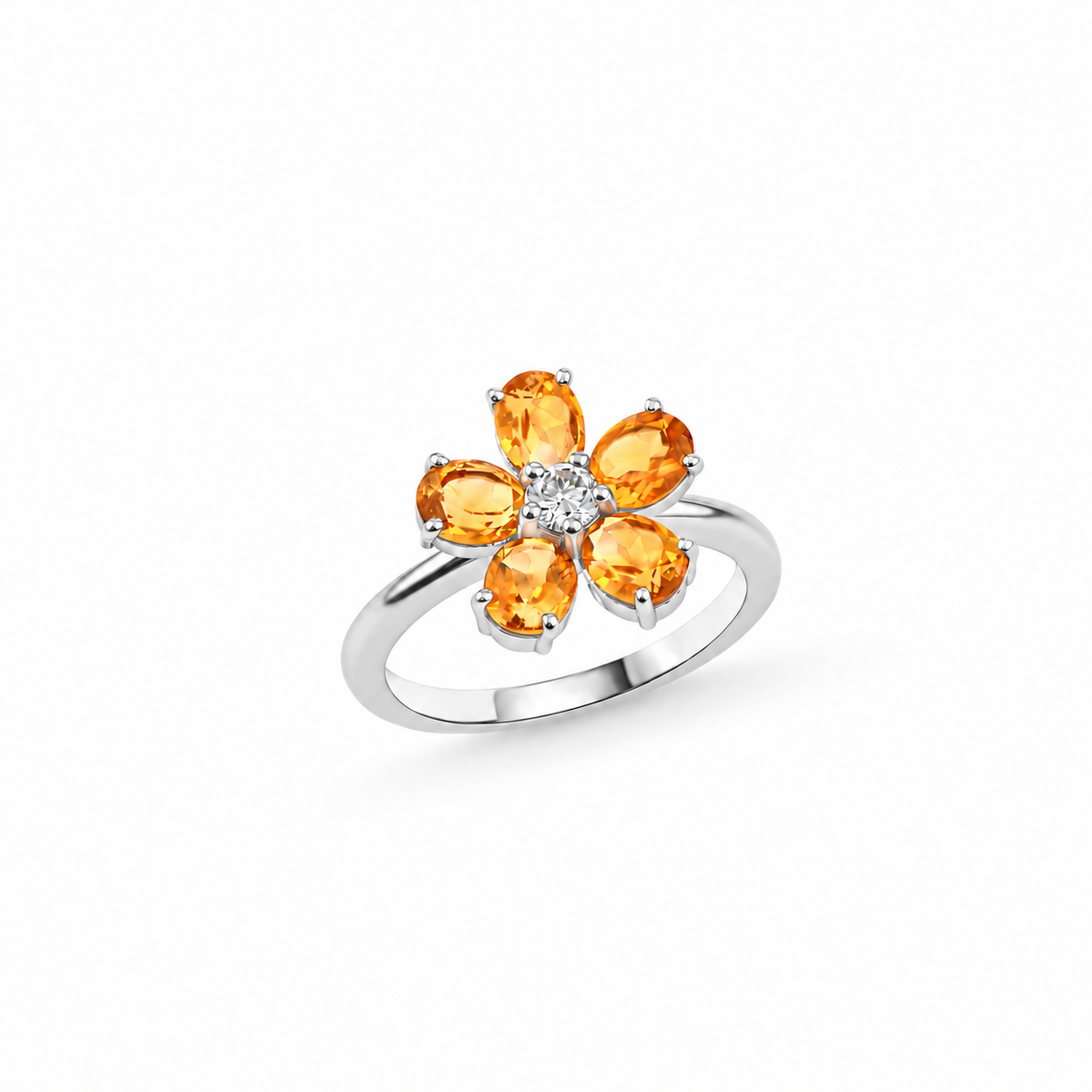 Citrine Blossom Ring with citrine petals around a diamond