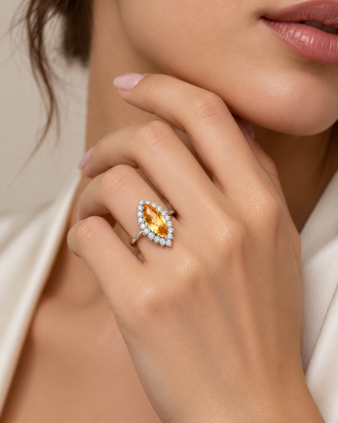 Citrine Blooms Ring styled on a model