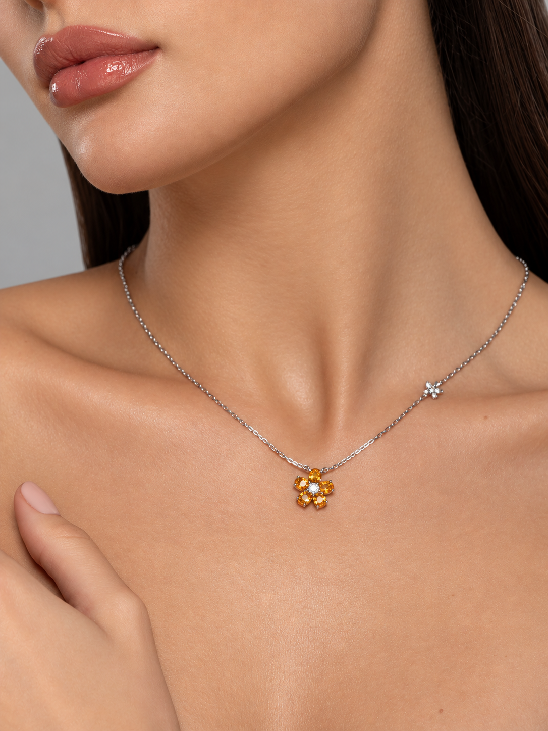 Citrine Blossom Necklace styled on a model