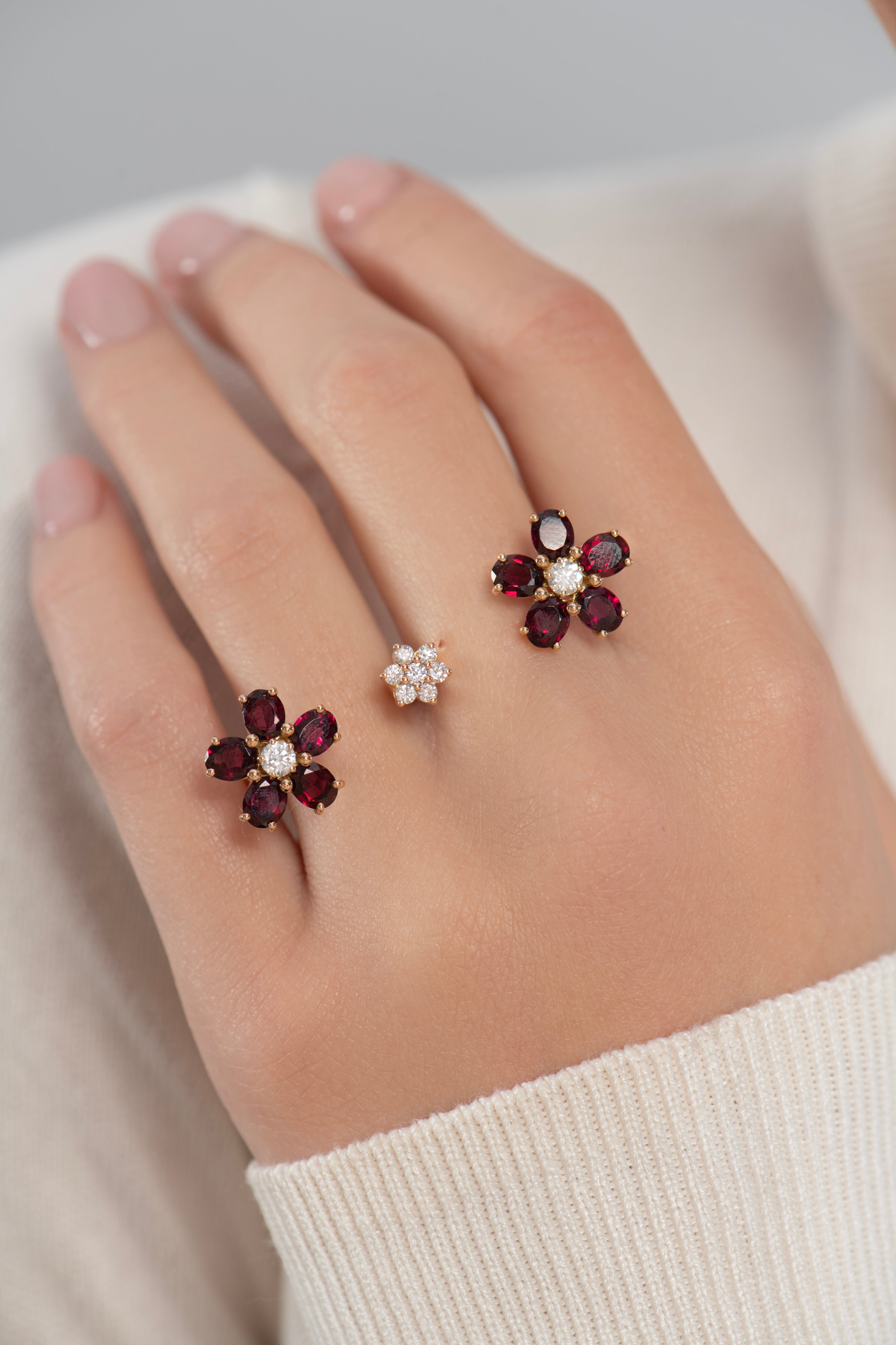 Double Blossom Garnet Ring - NOORA SHAMSI JEWELLERY