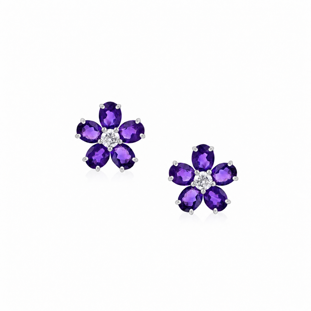 Amethyst Blossom Earrings with brown diamonds