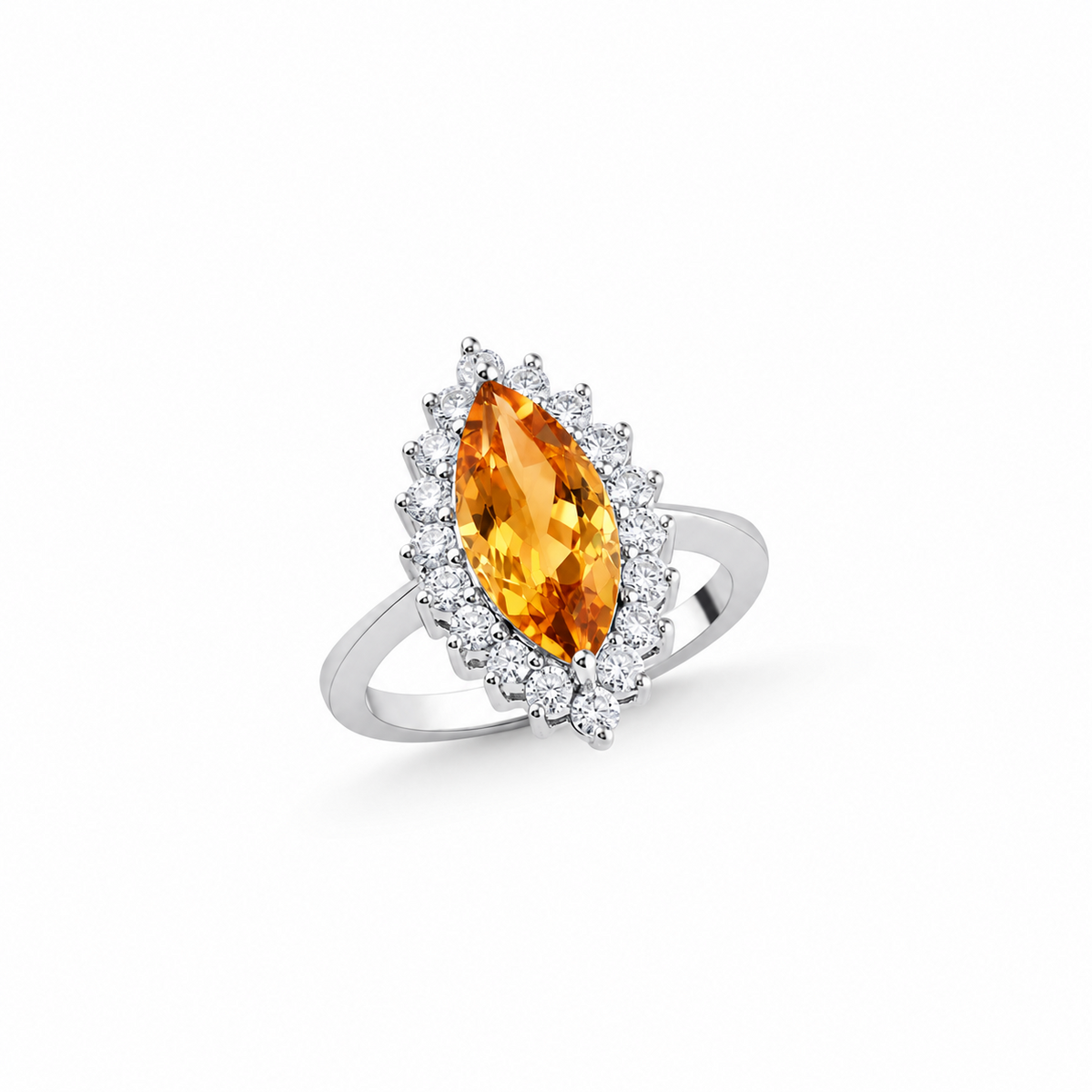 Citrine Blooms Ring with marquise citrine and diamond halo