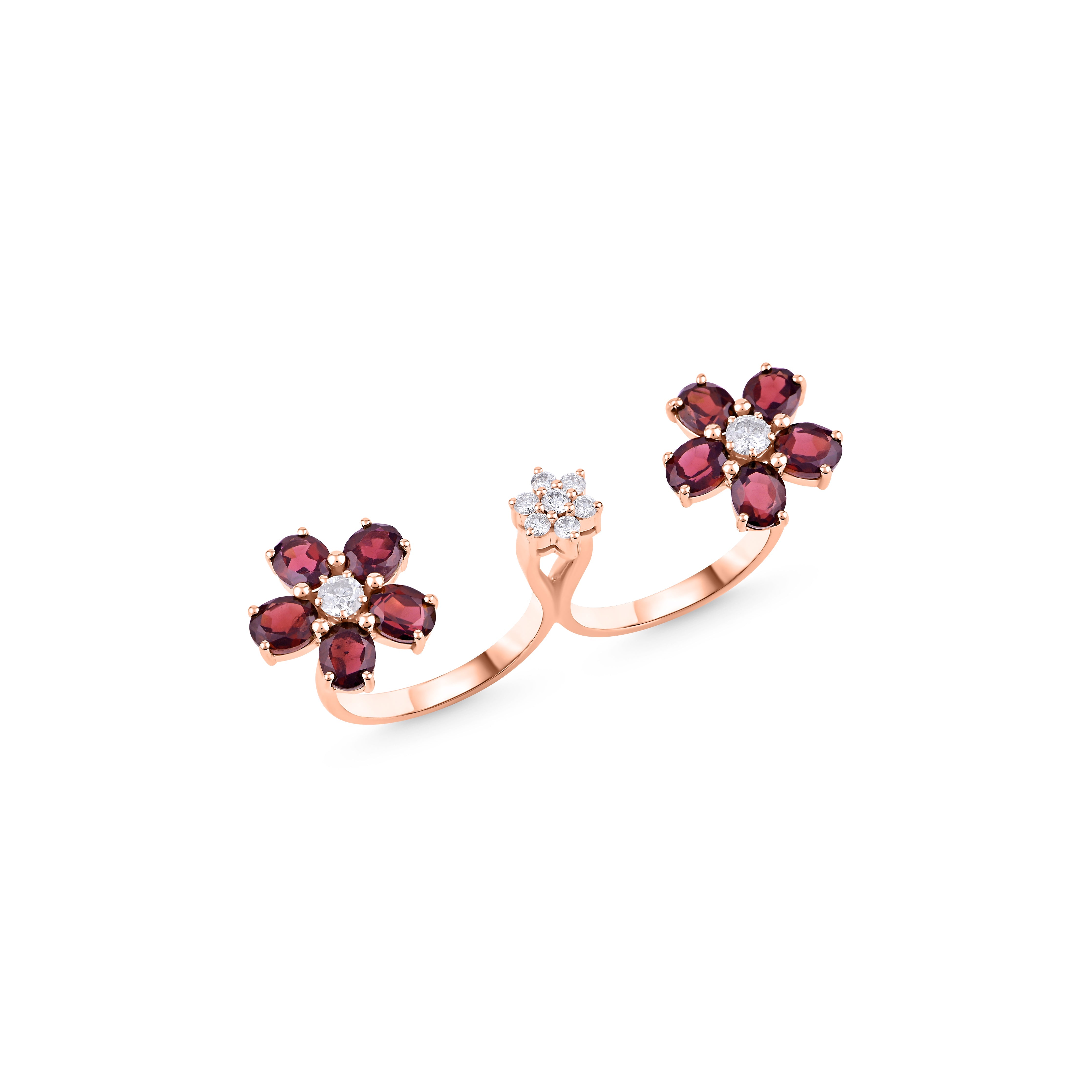 Double Blossom Garnet Ring - NOORA SHAMSI JEWELLERY
