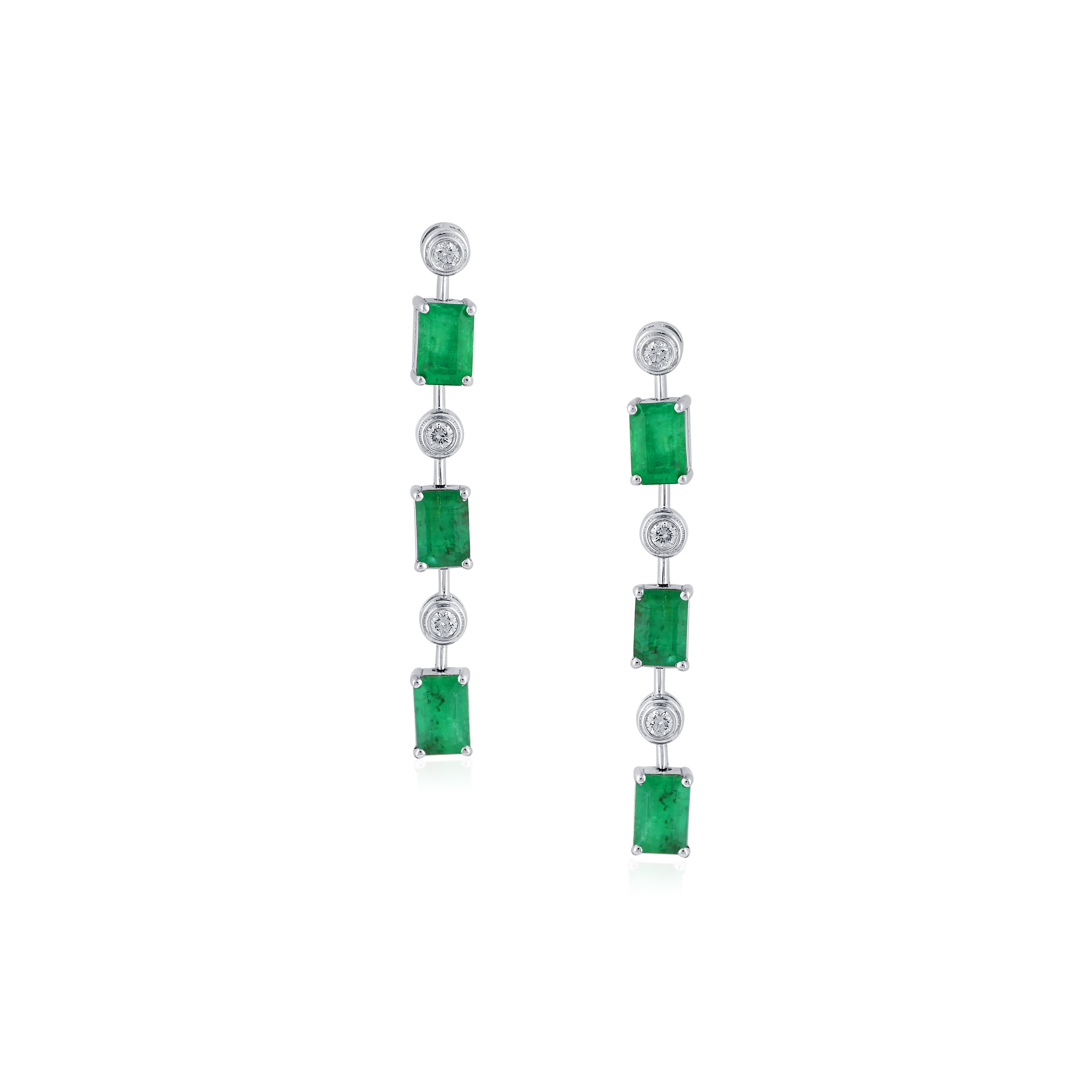 EMERALD BAGUETTE DROP EARRINGS - NOORA SHAMSI JEWELLERY