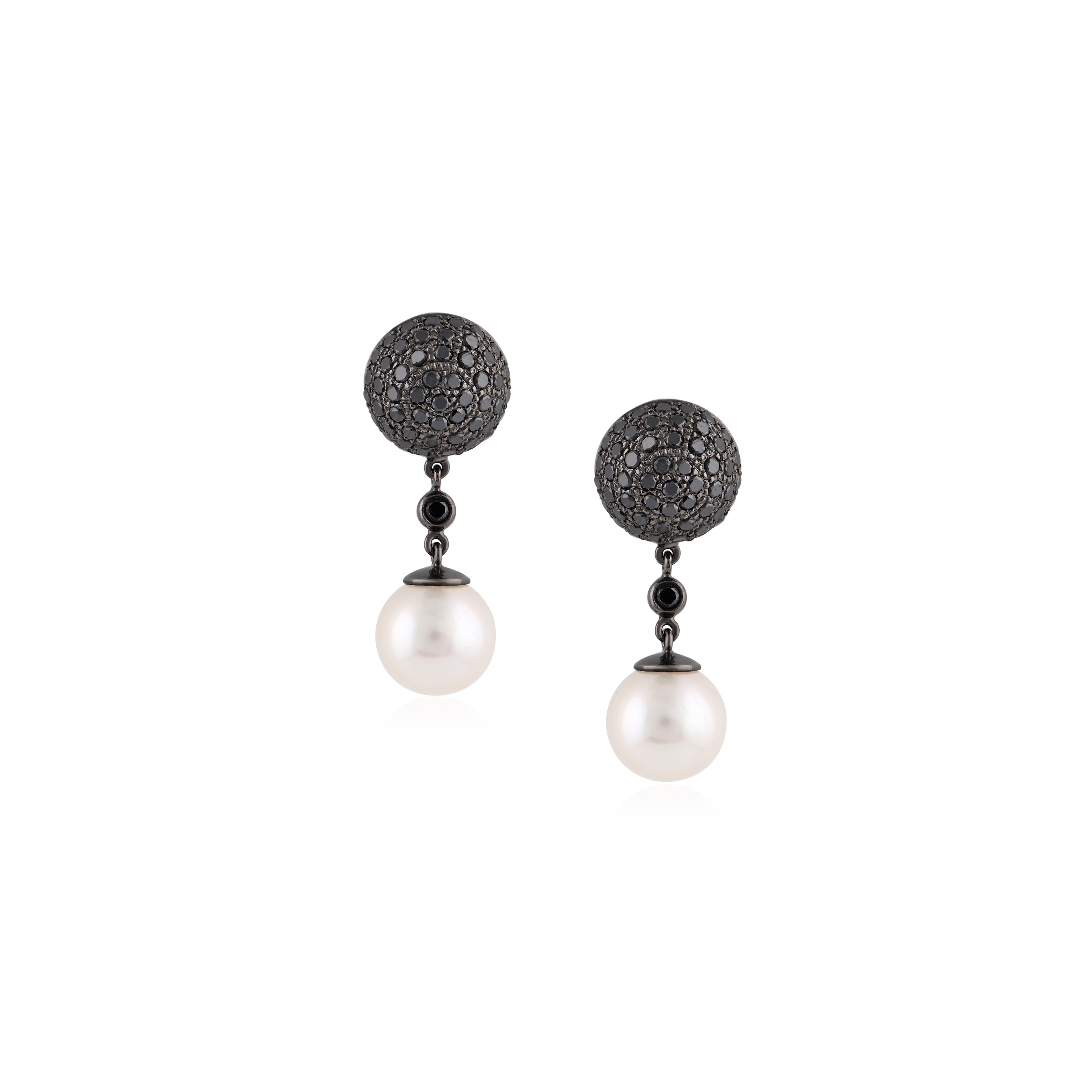 Black Diamond Pearl Earrings - NOORA SHAMSI JEWELLERY